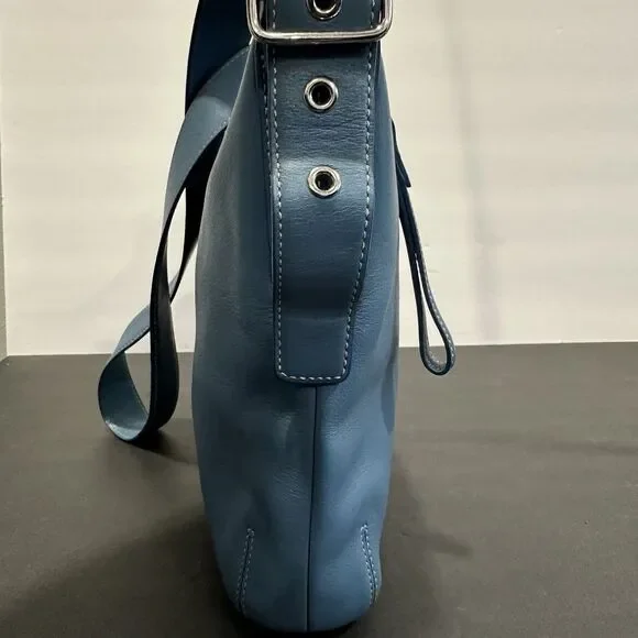 Coach 9326 Vtg Legacy Slim Duffle Slate Blue Leather Purse Bag Shoulder Strap - Picture 3 of 11